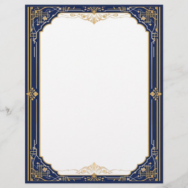 Blue Gold und White Art Deco Briefbogen (Vorderseite)