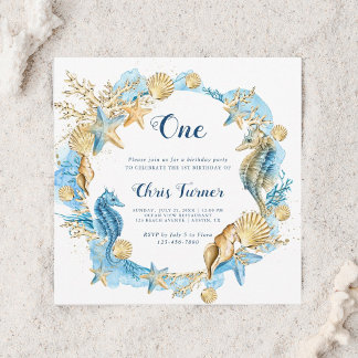 Blue & Gold unter dem Sea Boy Birthday Square Einladung