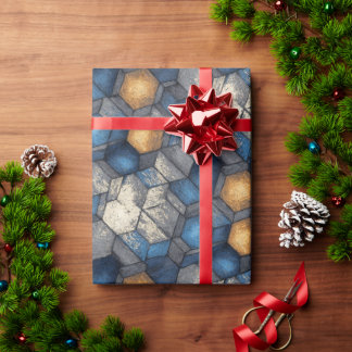 Blue & Gold Urban Hex Wrap Geschenkpapier