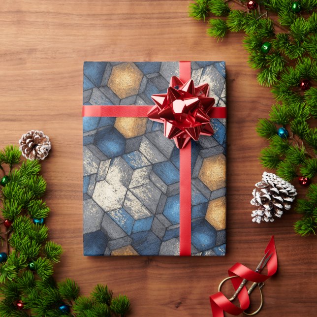 Blue & Gold Urban Hex Wrap Geschenkpapier (Feiertagsgeschenk)