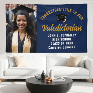 Blue Gold Valedictorian Graduation Party Banner
