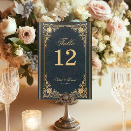 Blue Gold Vintag Elegante Script Wedding Tischnummer