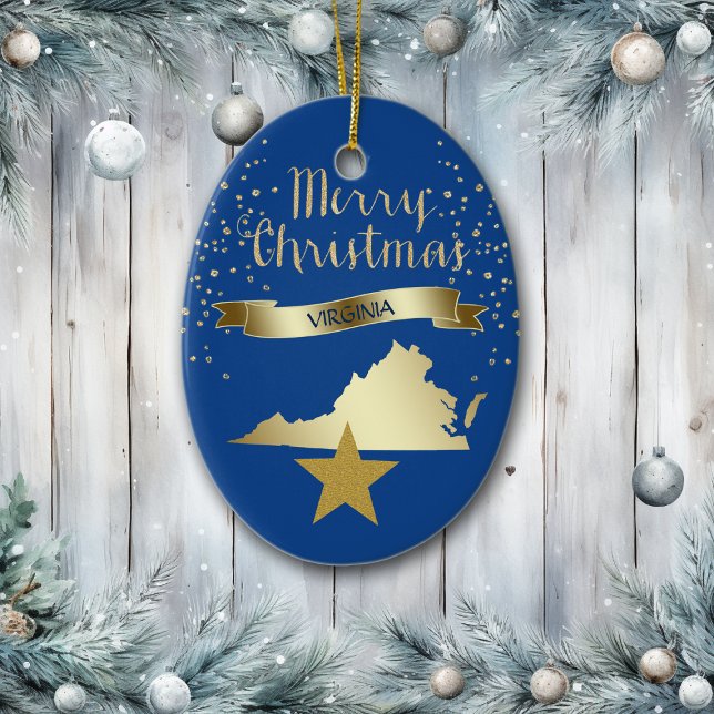 Blue Gold Virginia Star Keramikornament (Von Creator hochgeladen)
