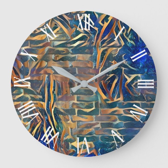 Blue Gold Wall Street Große Wanduhr (Vorderseite)