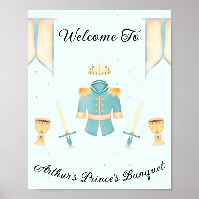 Blue & Gold Wasserfarbe Little Prince Begrüßungsze Poster (Vorne)