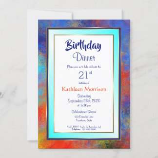 Blue Gold Watercolor 21. Geburtstag Abendessen Ein Einladung