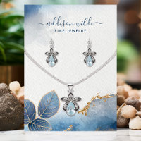 Blue Gold Watercolor Blätter Necklace Display Card