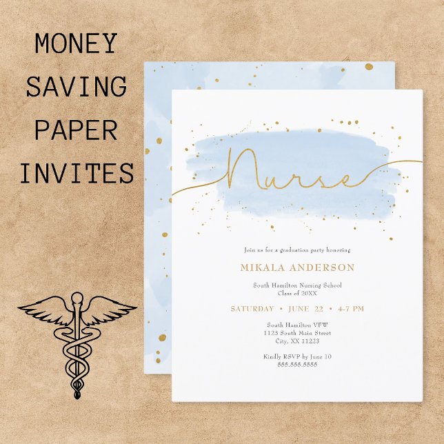 Blue Gold Watercolor Nurse Abschluss PAPIER (Von Creator hochgeladen)