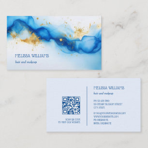 Blue Gold Watercolor   QR Code Business Card Visitenkarte