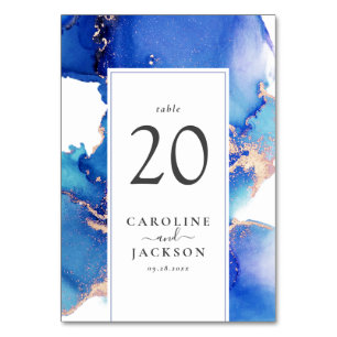 Blue Gold Watercolor Wedding Tischnummer