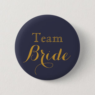 Blue Gold Wedding Team Bride Button