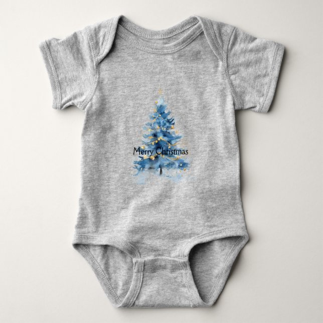 Blue Gold Weihnachtsbaum Baby Strampler (Vorderseite)