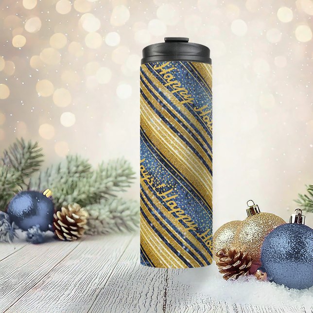Blue Gold Weihnachtsmuster#28 ID1009 Thermosbecher (Von Creator hochgeladen)