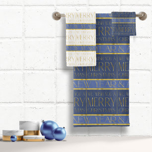 Blue Gold Weihnachtsmuster#35b ID1009 Badhandtuch Set