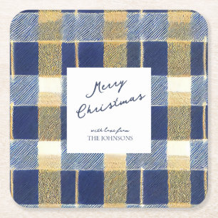 Blue Gold Weihnachtsmuster#7 ID1009 Rechteckiger Pappuntersetzer