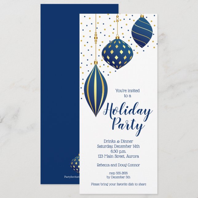 Blue Gold Weihnachtsschmuck Dots Holiday Einladung (Vorne/Hinten)