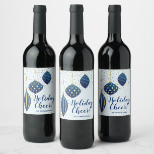 Blue Gold Weihnachtsschmuck Dots Holiday Weinetikett