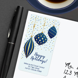 Blue Gold Weihnachtsschmuck und Dots Holiday Adressaufkleber