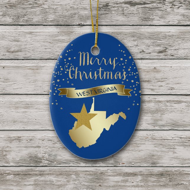 Blue Gold West Virginia Star Keramikornament (Von Creator hochgeladen)
