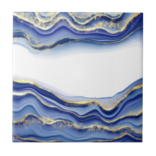 Blue Gold White Agate Geode Trendy Modern Fliese