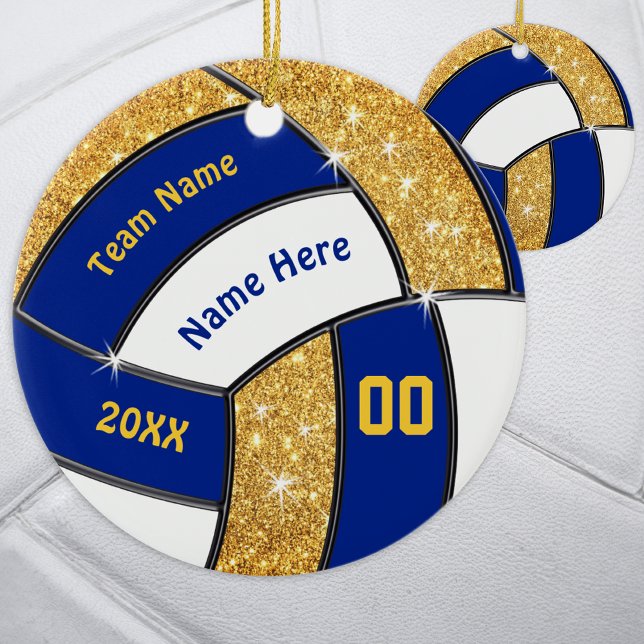 Blue Gold White, Personalisiert Volleyball Ornamen Keramik Ornament (Blue, White and Gold, Personalized Volleyball Ornaments. Volleyball Team Gifts, Volleyball Favors. )