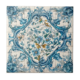 Blue Gold & White Talavera Azulejo Look Tile 3 Fliese