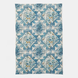 Blue Gold & White Talavera Azulejo Tile Look 3 Geschirrtuch