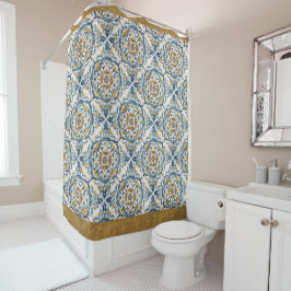 Blue Gold White Vietri Talavera Azulejo look Tile Duschvorhang