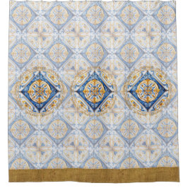Blue Gold White Vietri Talavera Azulejo lookTile Duschvorhang