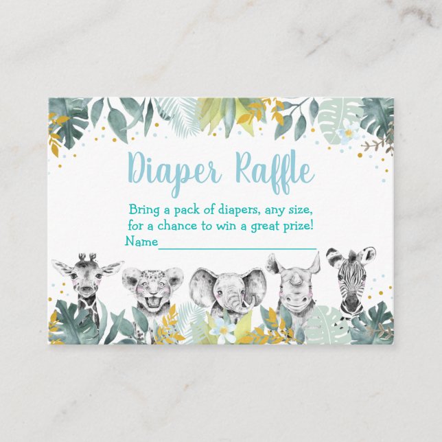 Blue Gold Wild One Safari Baby Diaper Raffle Begleitkarte (Vorderseite)