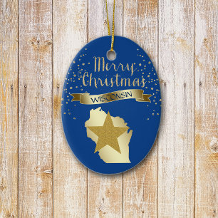 Blue Gold Wisconsin Star Keramikornament