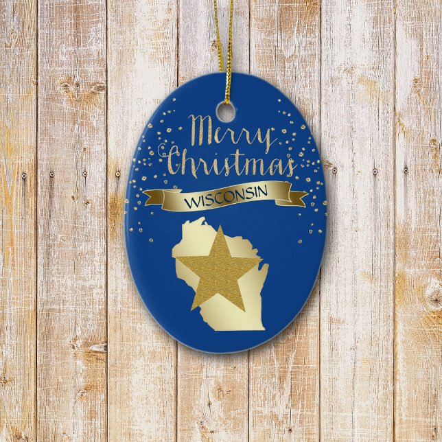 Blue Gold Wisconsin Star Keramikornament (Von Creator hochgeladen)