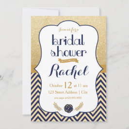 Blue Gold Zickzack - Bridal Dusche Einladung