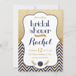 Blue Gold Zickzack - Bridal Dusche Einladung