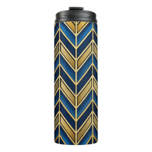 BLUE & GOLD ZIG ZAG ART DECO PATTERN THERMOSBECHER