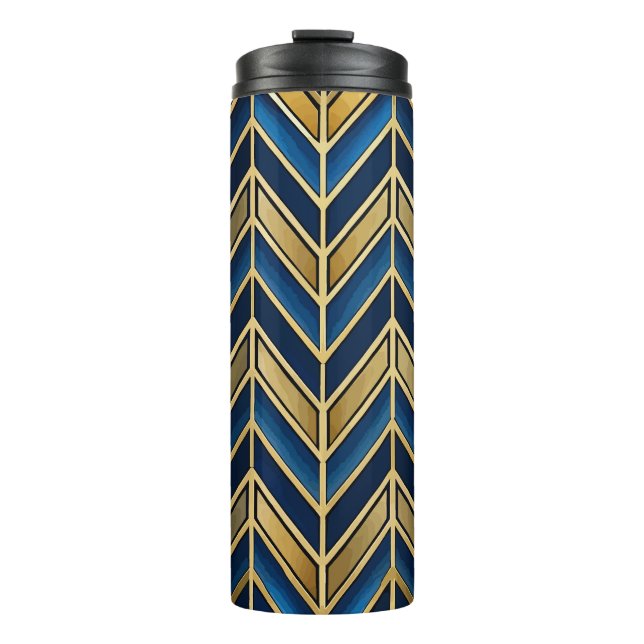 BLUE & GOLD ZIG ZAG ART DECO PATTERN THERMOSBECHER (Vorderseite)