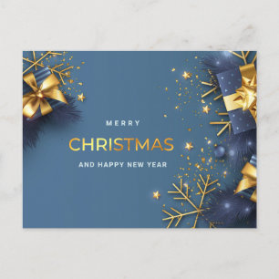 Blue Golden Christmas Ornament Firmengrüße Postkarte