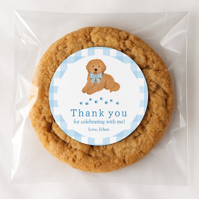 Blue Golden Doodle Birthday Thank You Favor Runder Aufkleber (Von Creator hochgeladen)