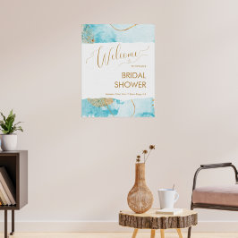 Blue Golden Lake Watercolor Brautparty Willkommen Poster