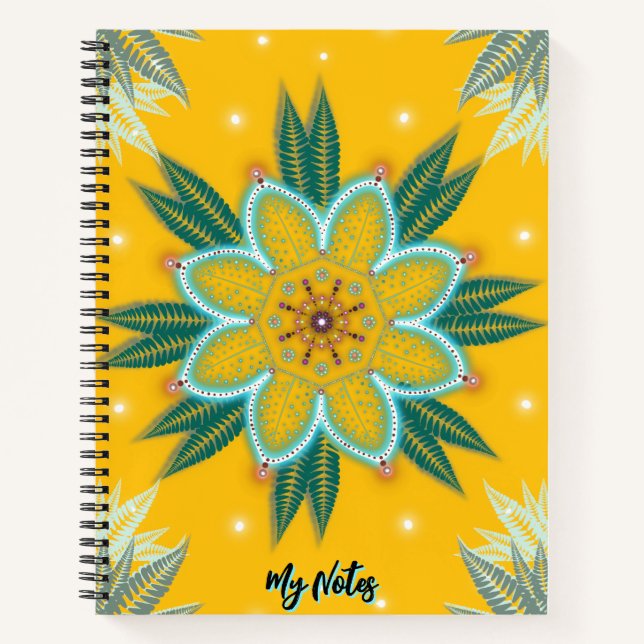Blue Golden Mandala Blume Design Notizbuch (Vorderseite)