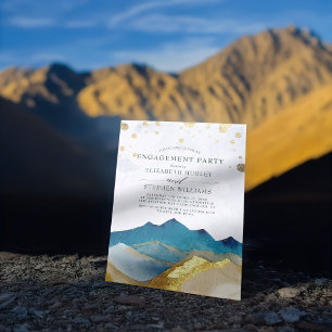 Blue Golden Mountain Engagement Party Einladung