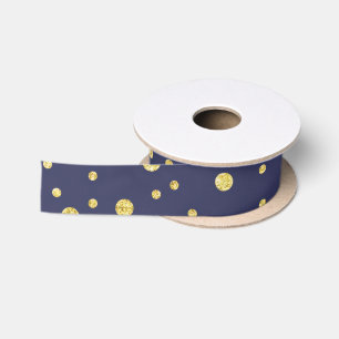 Blue Golden Polka Dots Party Satin Ribbon Satinband