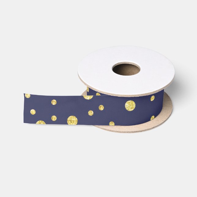 Blue Golden Polka Dots Party Satin Ribbon Satinband (Spule)