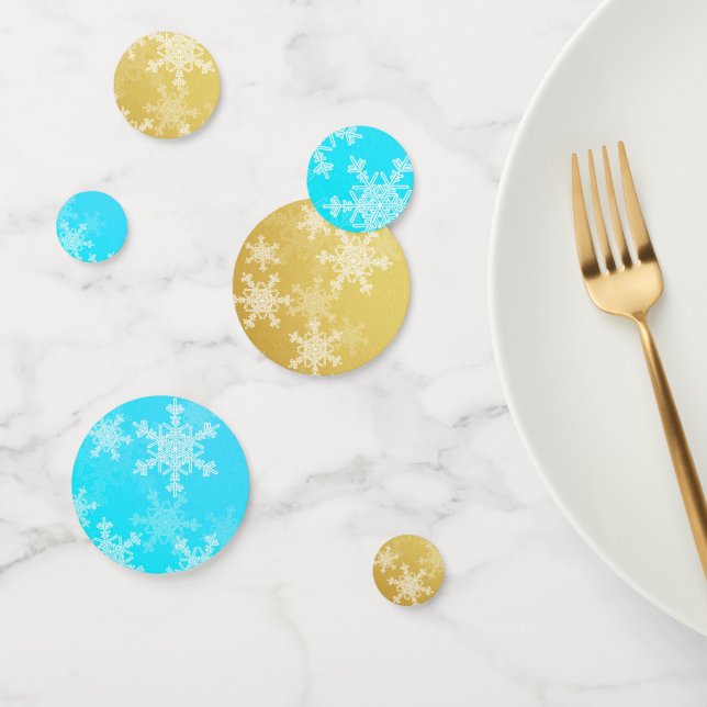 Blue Golden Snowflakes Minimalistisch Weihnachten Konfetti (Gruppe)