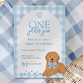 Blue Goldendoodle Dog One Golden Year Birthday Einladung
