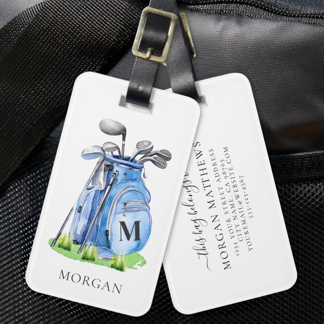 Blue Golf Bag Monogram Gepäckanhänger (Blue Golf Bag Monogram Luggage Tag)