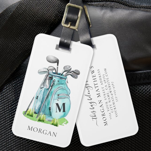 Blue Golf Bag Monogram Gepäckanhänger (Blue Golf Bag Monogram Luggage Tag)