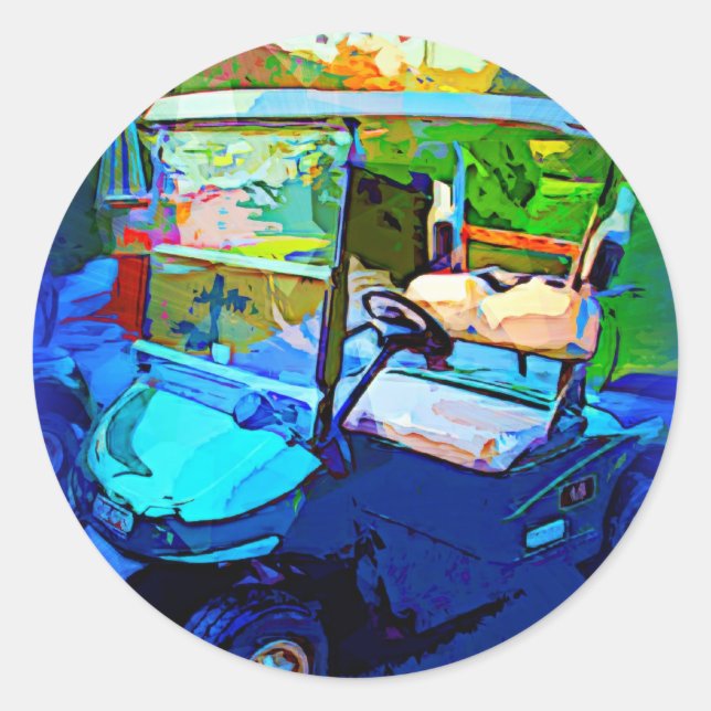 Blue Golf Cart Runder Aufkleber (Vorderseite)