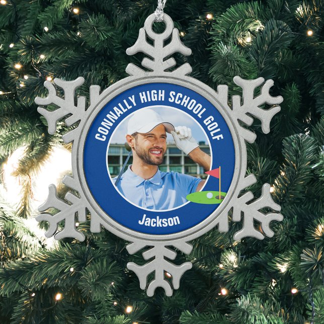 Blue Golfer Photo High School Golf Team Schneeflocken Zinn-Ornament (Von Creator hochgeladen)