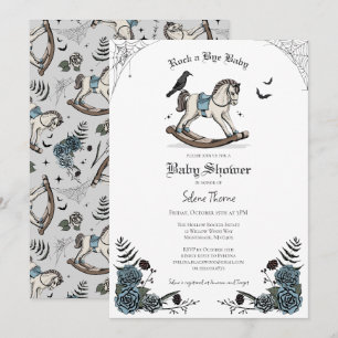 Blue Gothic Floral Rocking Horse Baby Shower Einladung